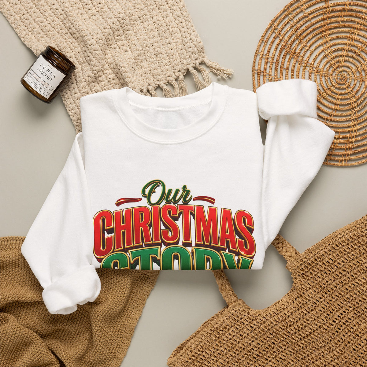 Christmas Story Crewneck Sweatshirt – “Our Christmas Story Begins at Home” Holiday Pullover