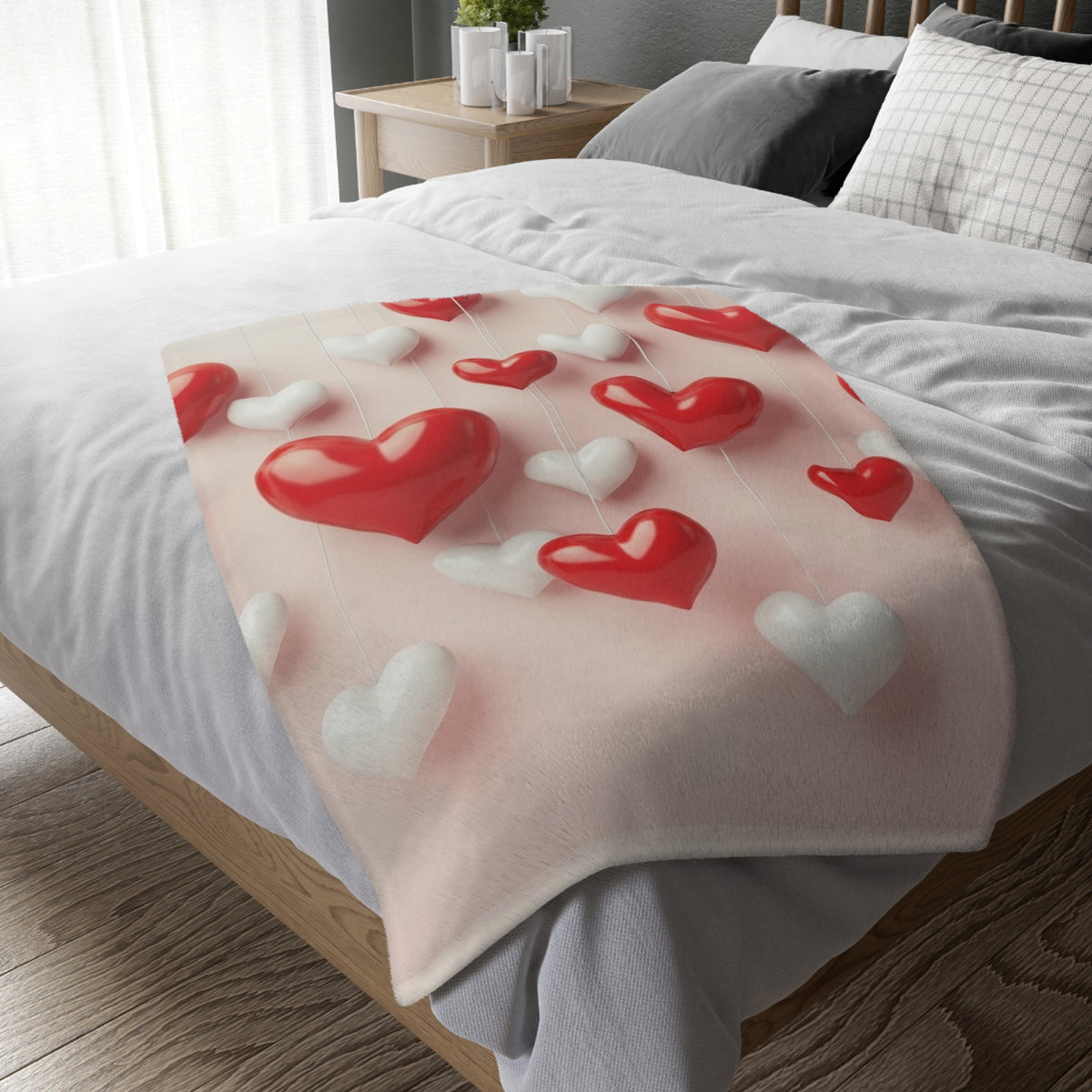 Valentine Hanging Hearts Microfiber Blanket — Two-Side Plush Throw