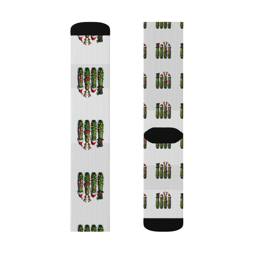 Christmas Pickle Socks — Novelty Holiday Sublimation Socks with Pickle Ornament Pattern