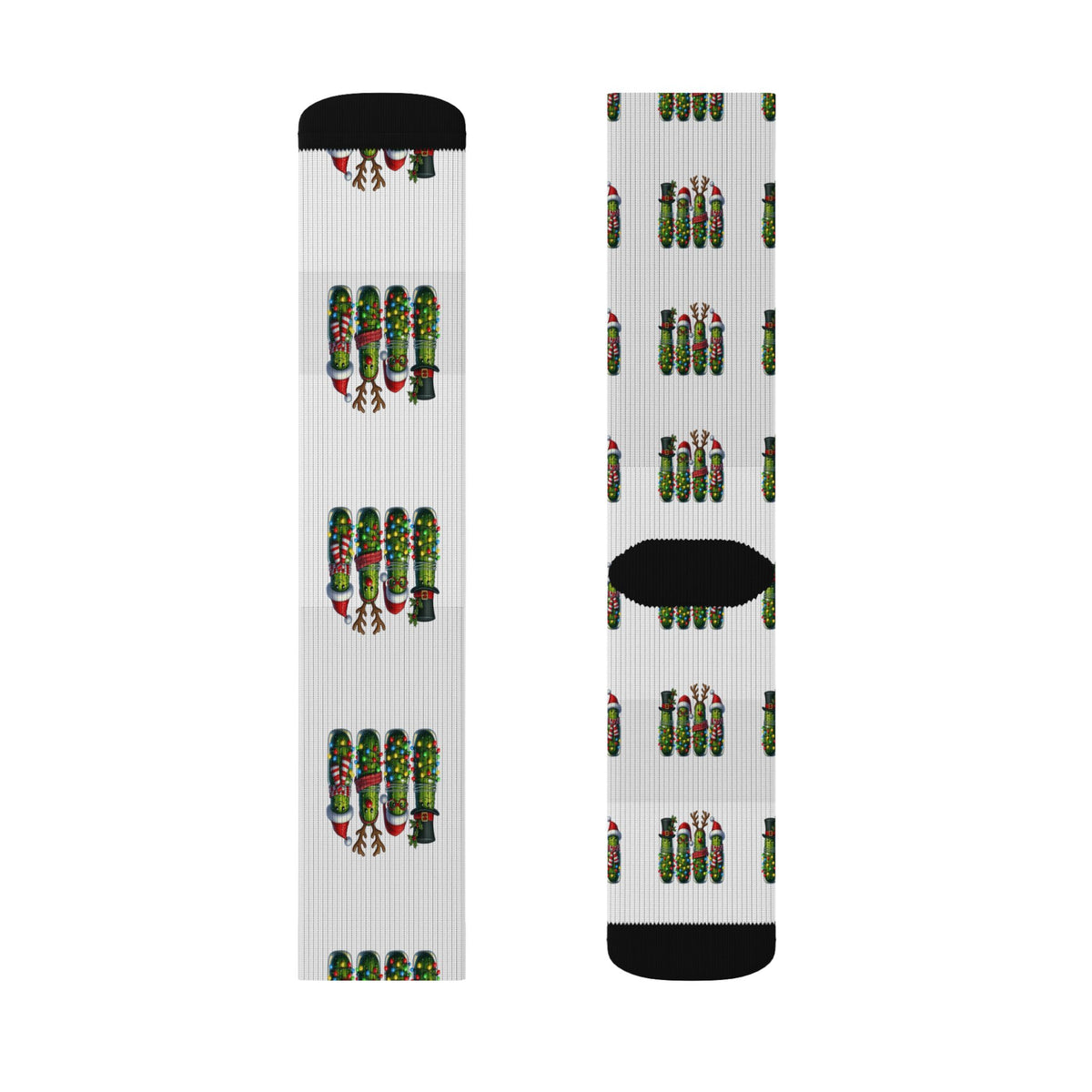 Christmas Pickle Socks — Novelty Holiday Sublimation Socks with Pickle Ornament Pattern