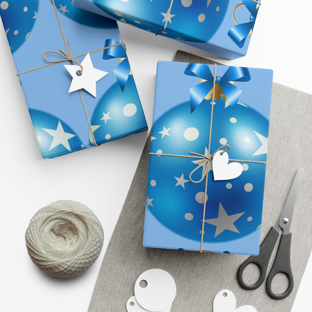 Blue Star Ornament Gift Wrap Paper — Festive Holiday Wrapping for Christmas & Birthdays
