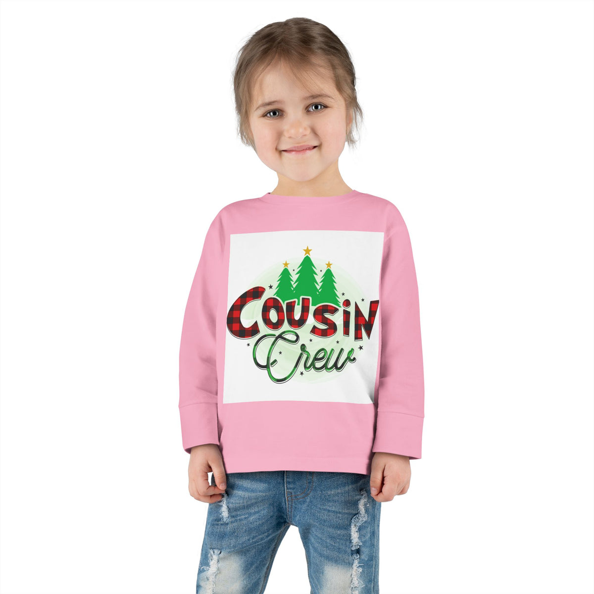 Cousin Crew Toddler Long Sleeve Tee — Christmas Plaid Holiday Shirt for Kids
