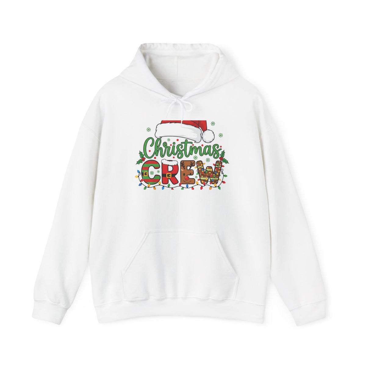 Christmas Crew Hoodie – Festive Santa Hat & Lights Holiday Sweatshirt
