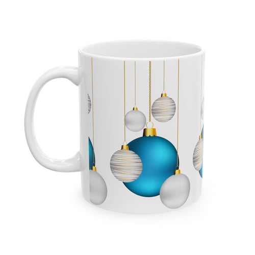 Blue & Silver Christmas Ornament Ceramic Mug — Holiday Coffee Cup (11oz/15oz)