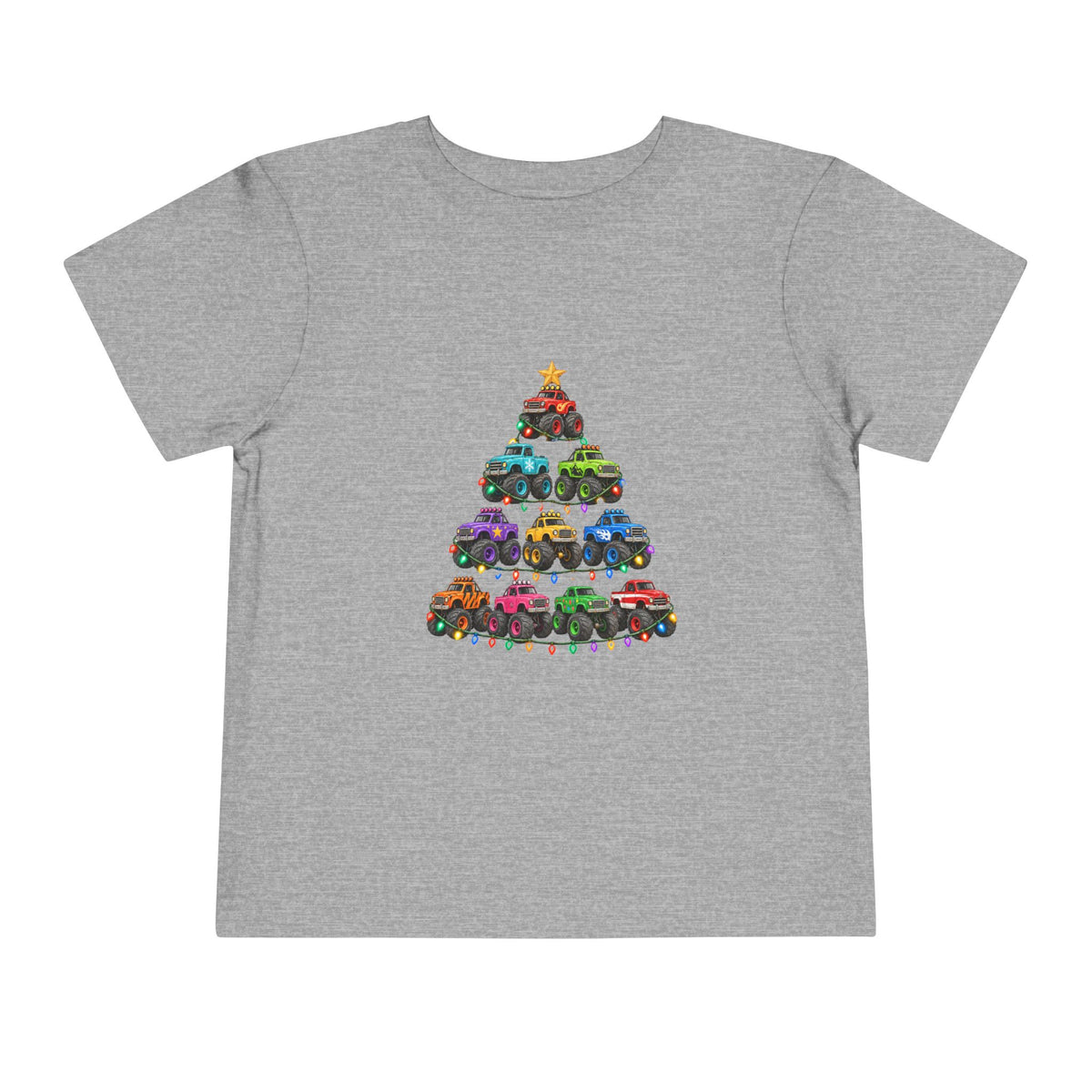 Toddler Tee — Colorful Monster Truck Christmas Tree Holiday Shirt