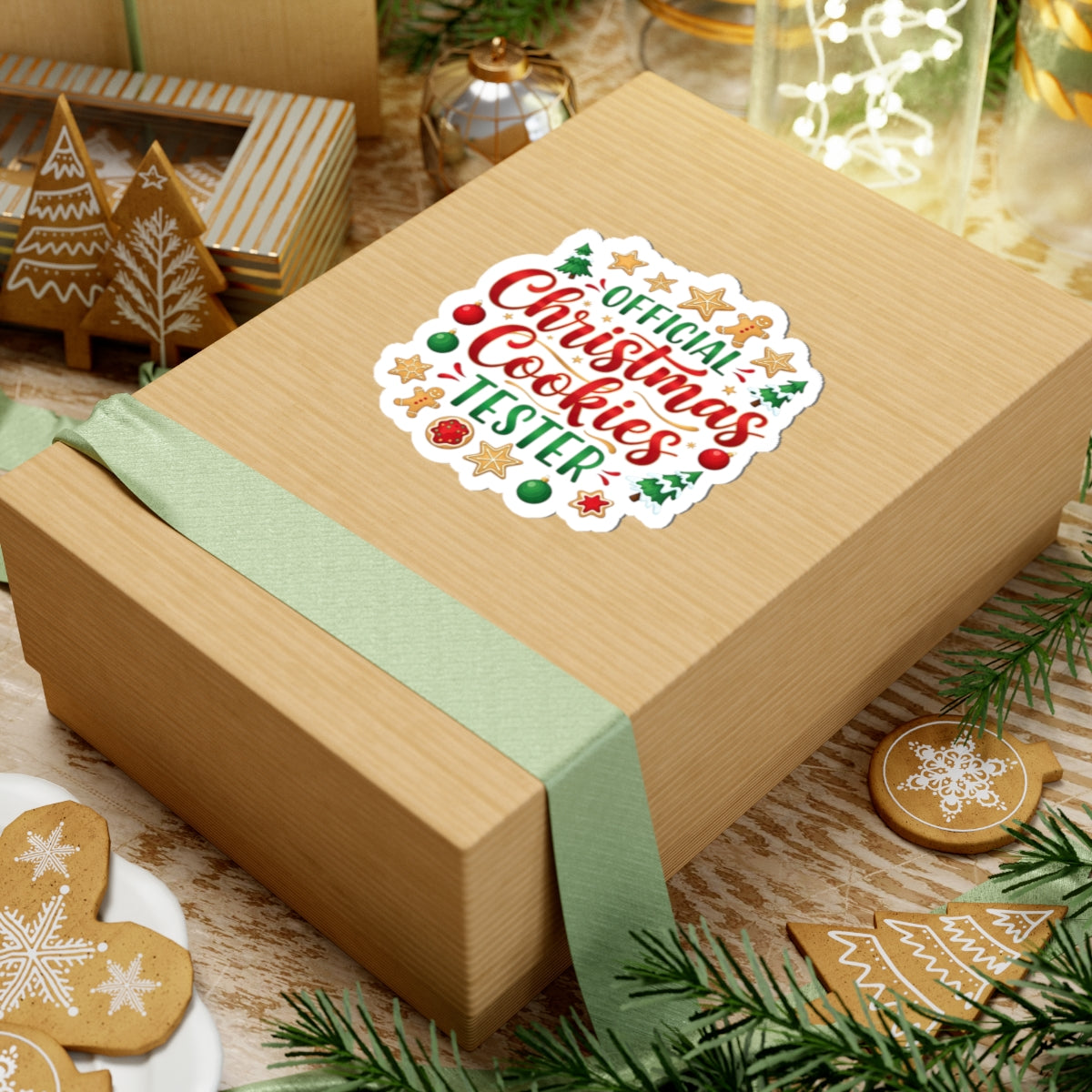 Official Christmas Cookies Tester Sticker - Festive Holiday Kiss-Cut Decal