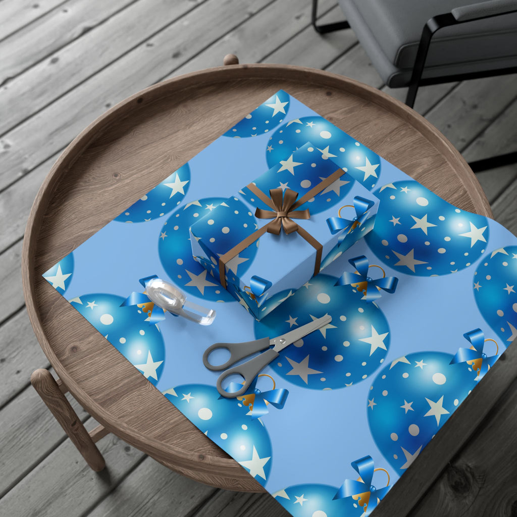 Blue Star Ornament Gift Wrap Paper — Festive Holiday Wrapping for Christmas & Birthdays