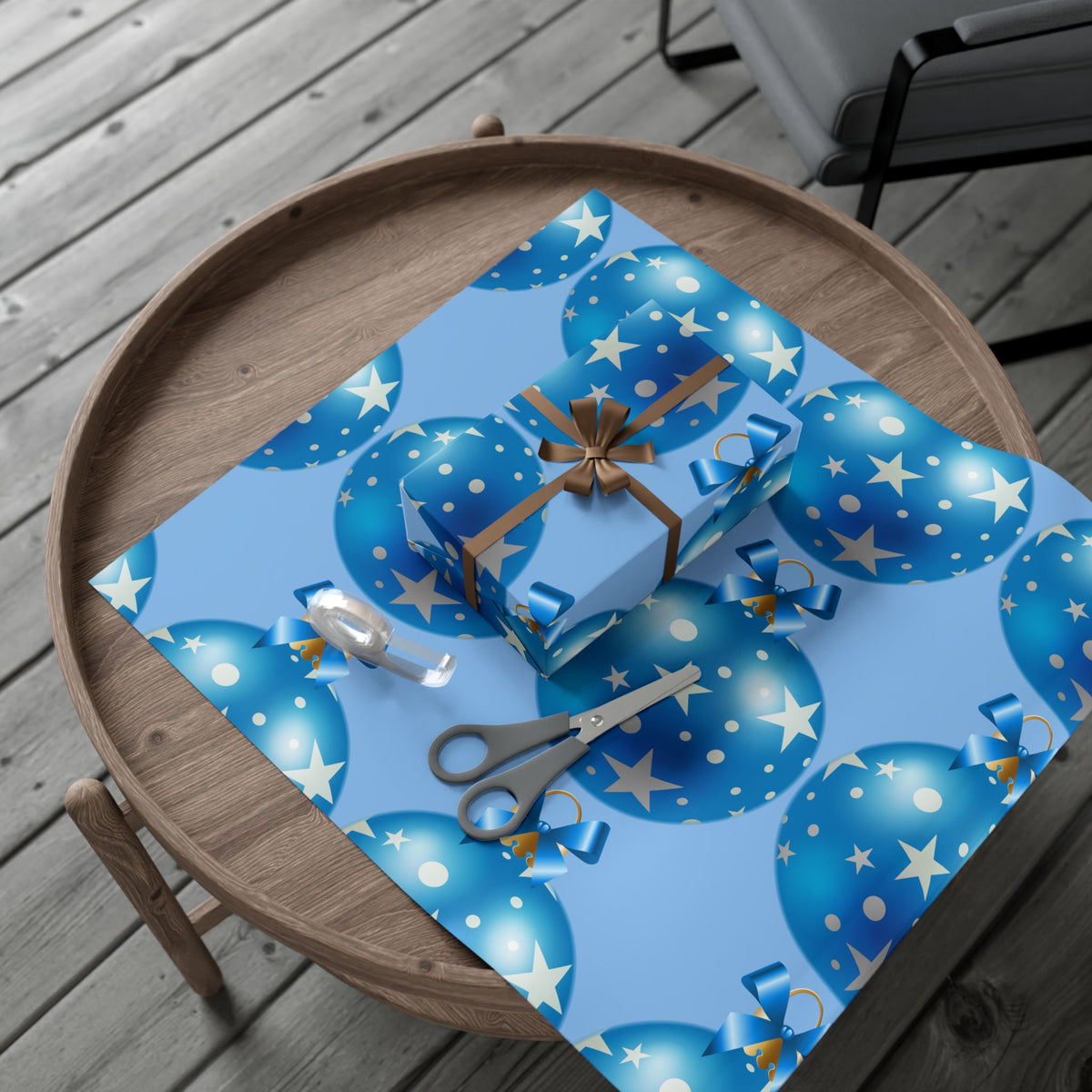 Blue Star Ornament Gift Wrap Paper — Festive Holiday Wrapping for Christmas & Birthdays