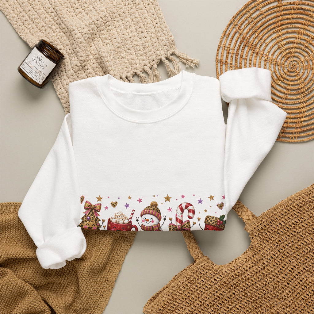 Christmas Crewneck Sweatshirt — Merry Christmas Snowman & Stocking Holiday Pullover