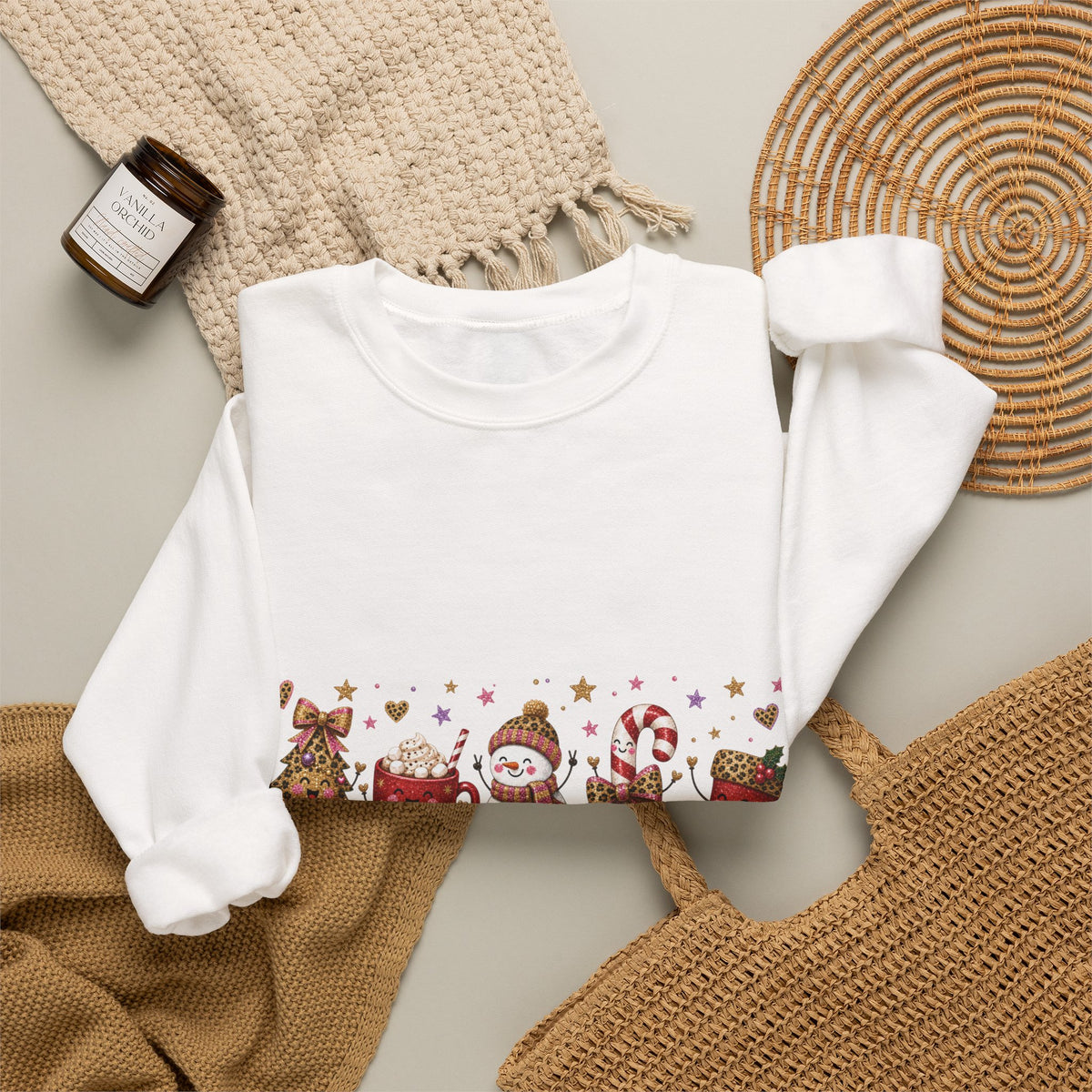Christmas Crewneck Sweatshirt — Merry Christmas Snowman & Stocking Holiday Pullover