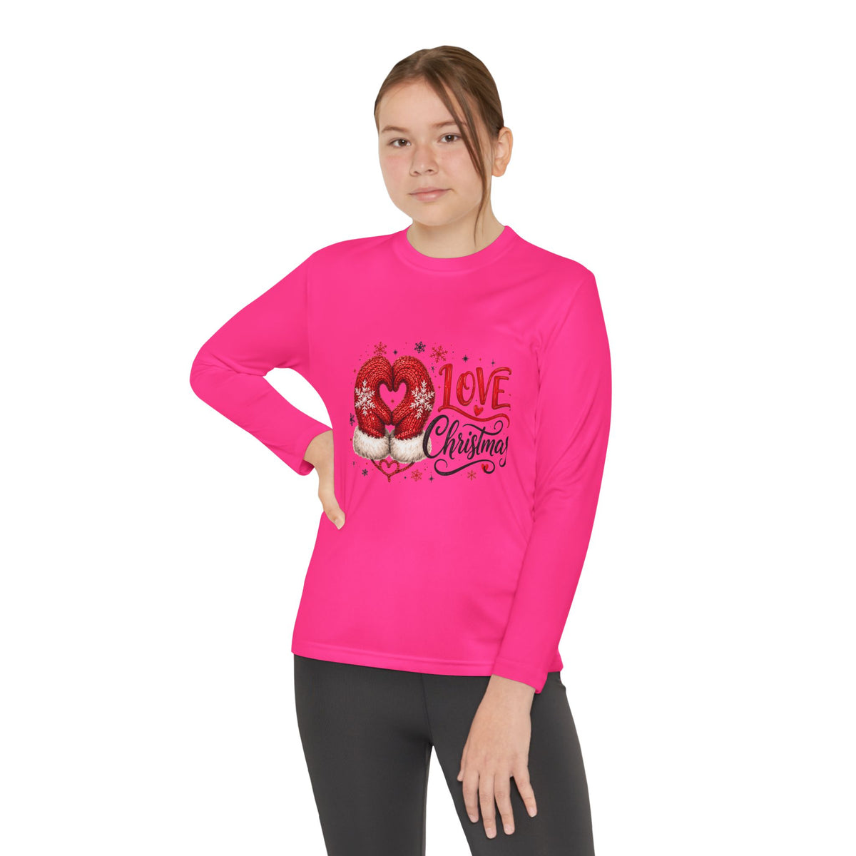 Youth Long Sleeve Tee - "Love Christmas" Festive Heart Gnome Design