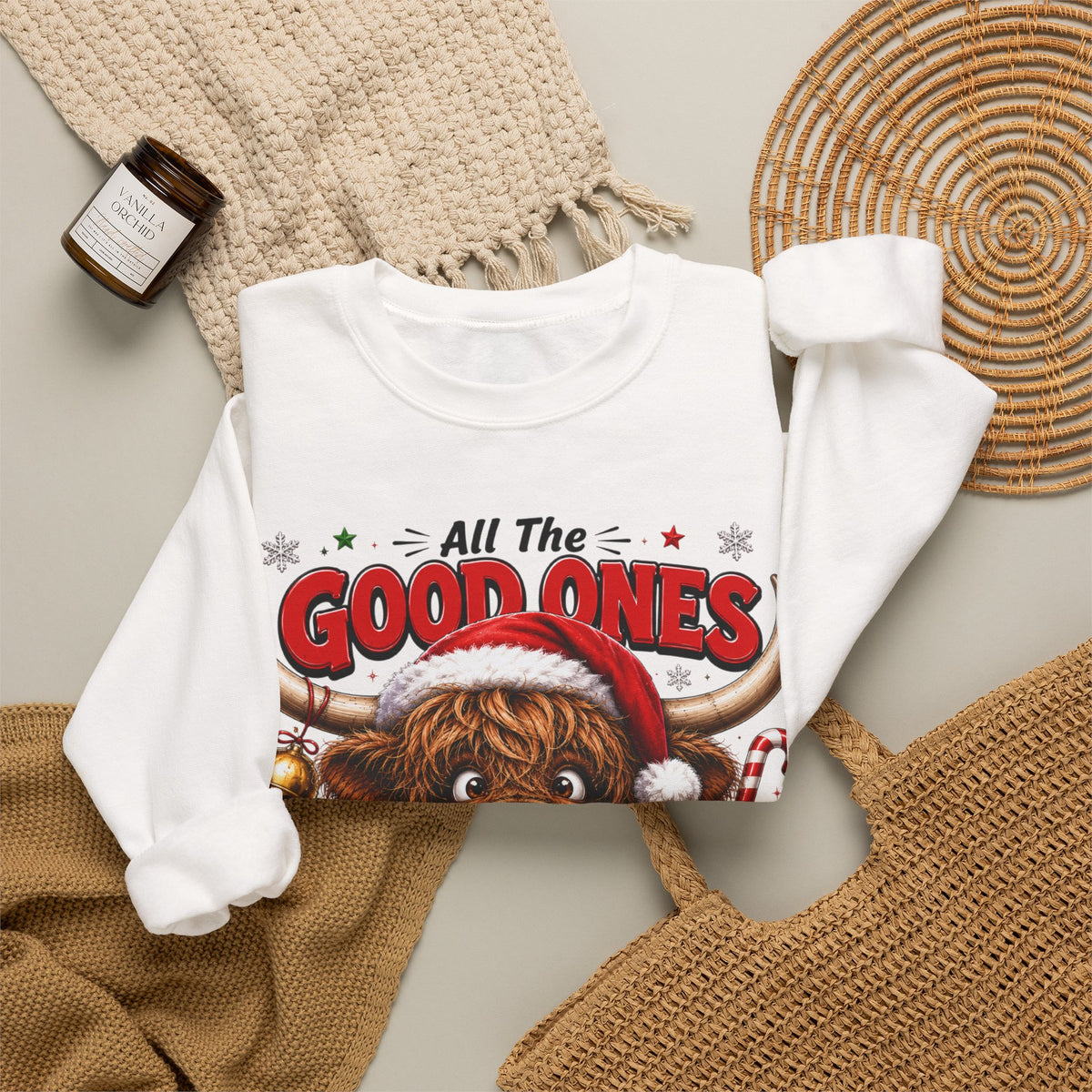 Christmas Naughty Cow Sweatshirt — "All the Good Ones Are a Little Naughty" Holiday Crewneck