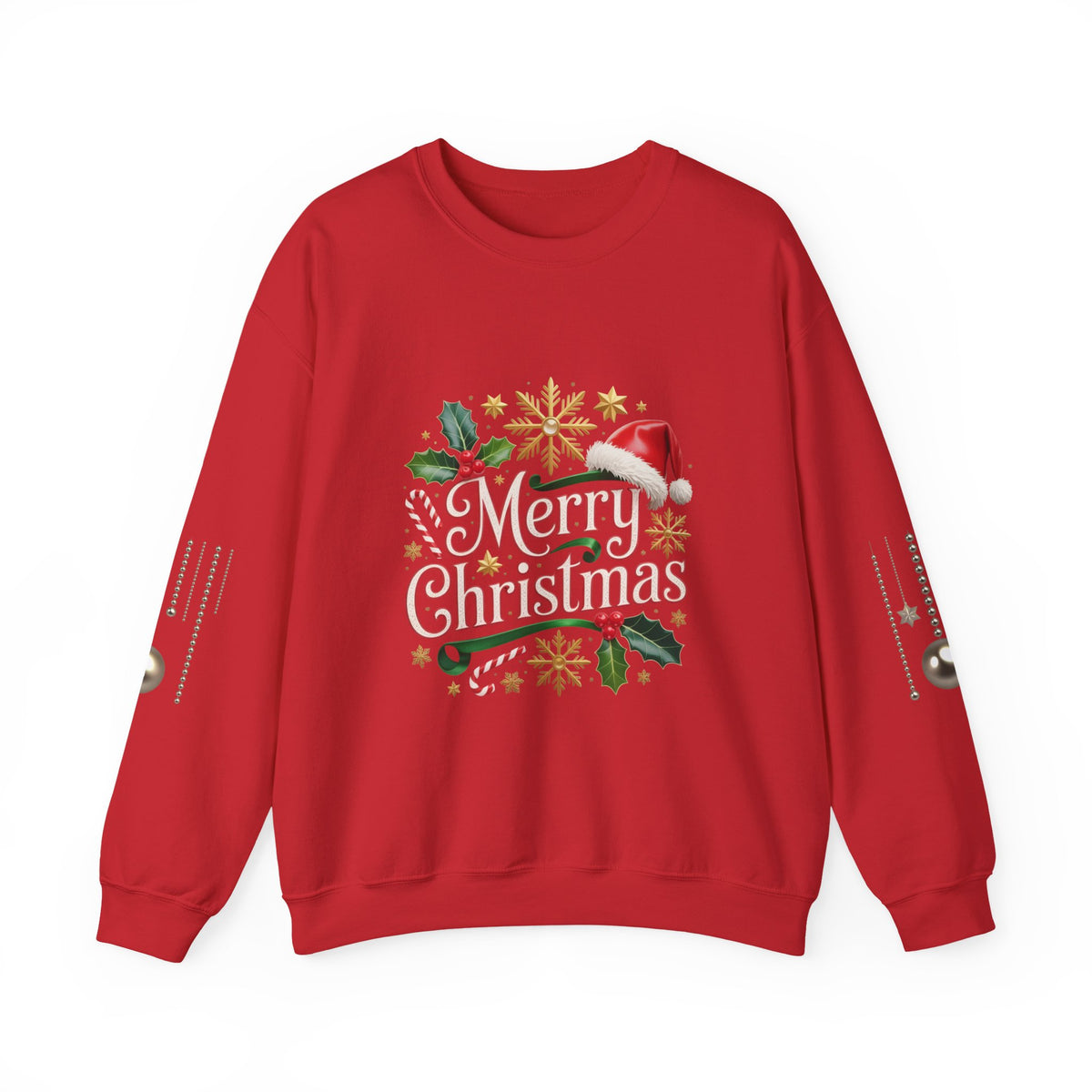 Merry Christmas Crewneck Sweatshirt — Festive Santa Hat & Holly Holiday Pullover
