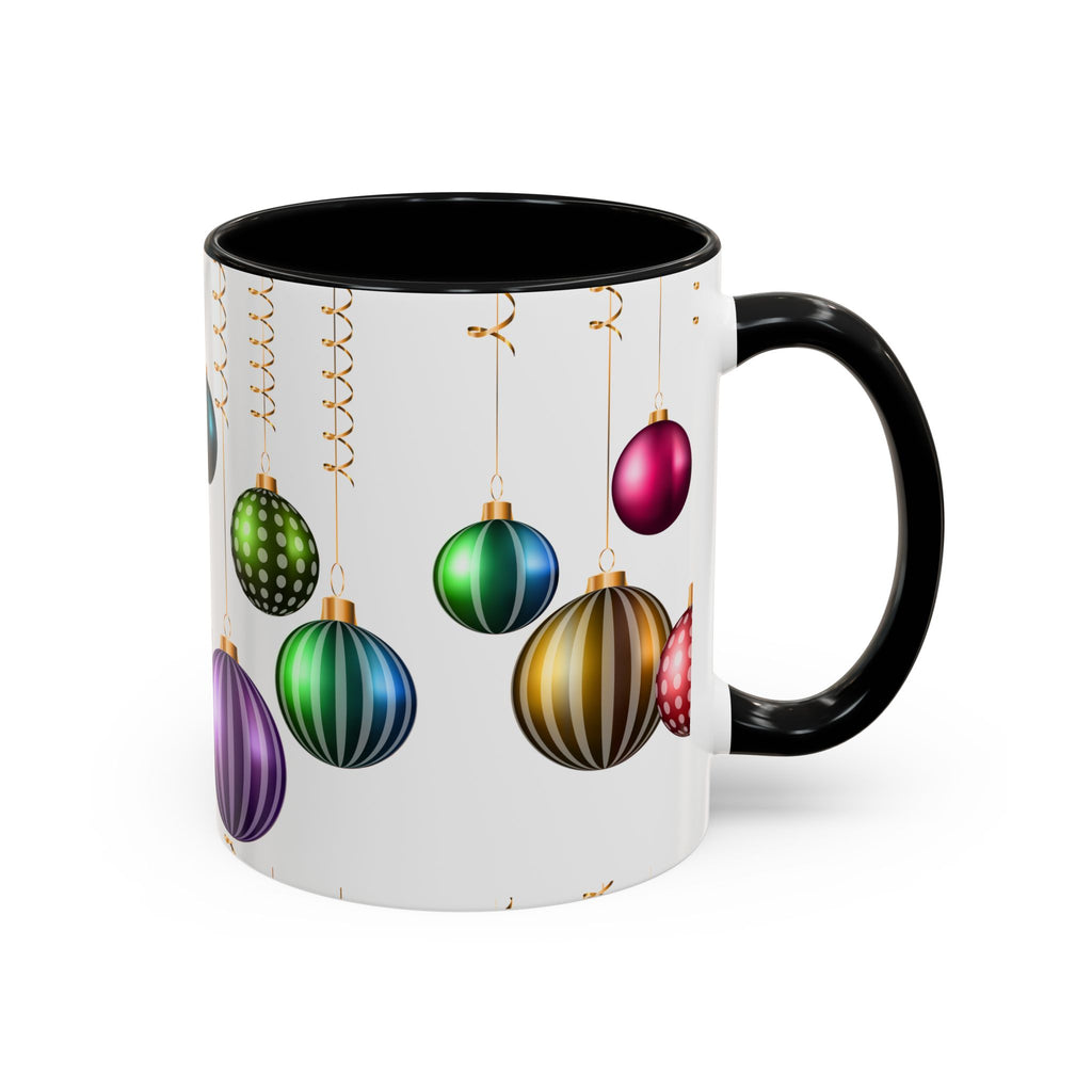 Holiday Ornament Accent Coffee Mug — Colorful Hanging Baubles 11/15oz