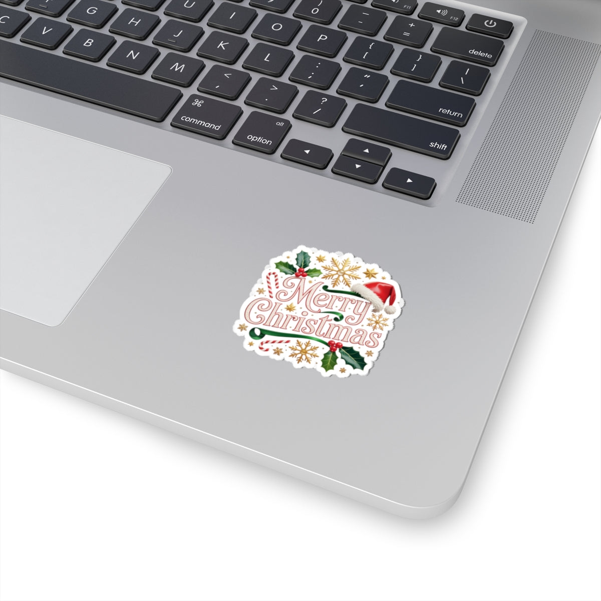 Merry Christmas Holiday Sticker — Festive Santa Hat & Holly Kiss-Cut Sticker