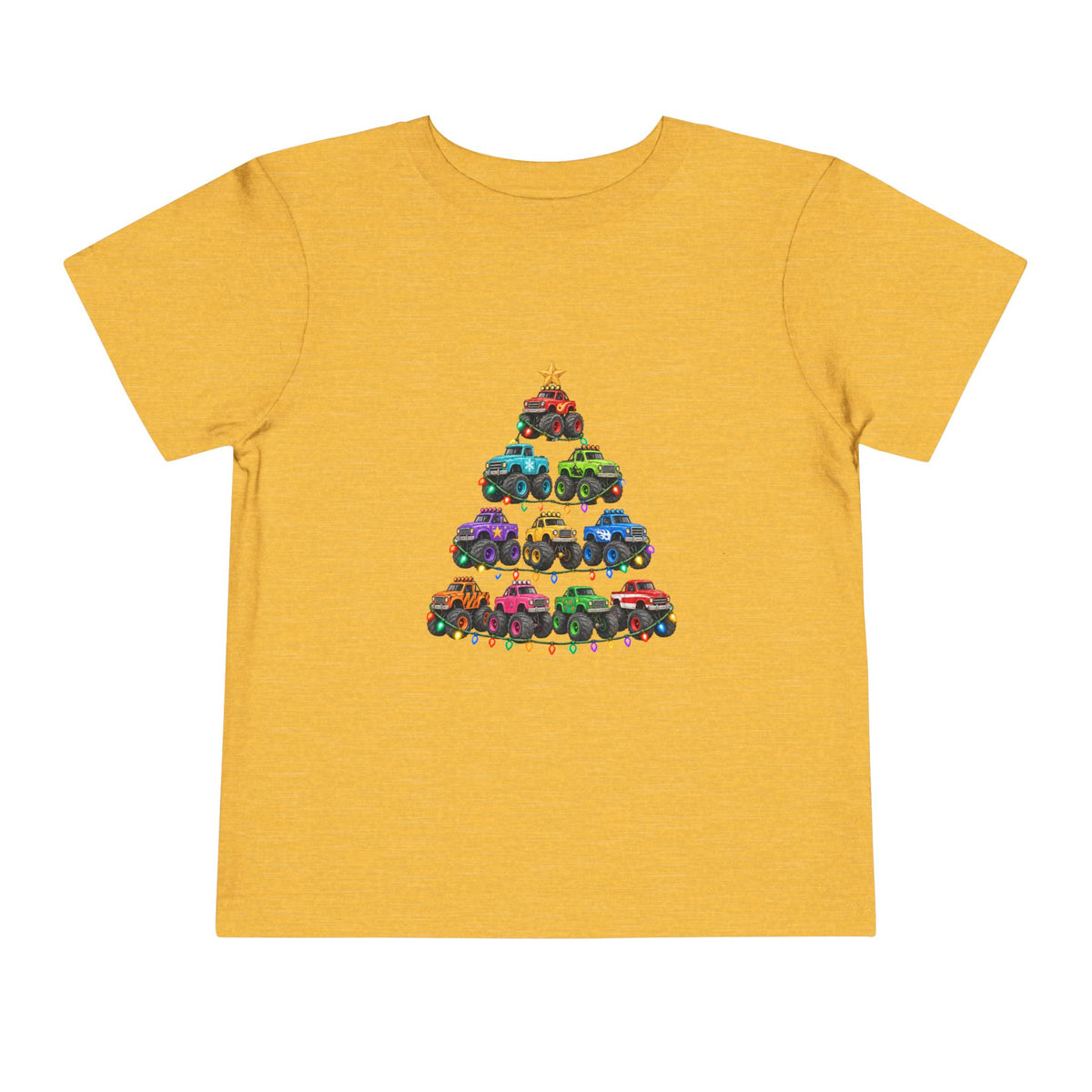 Toddler Tee — Colorful Monster Truck Christmas Tree Holiday Shirt