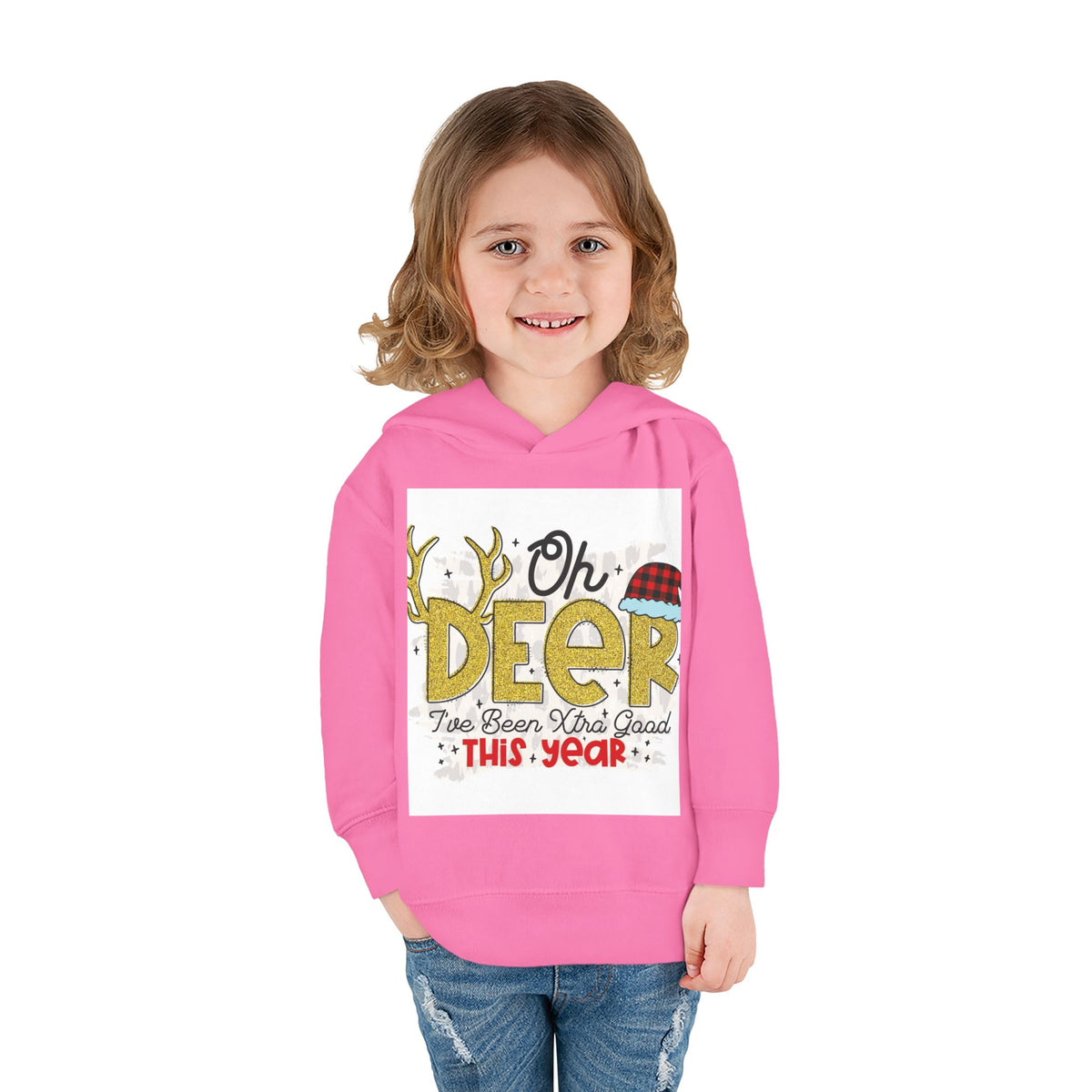 Toddler Hoodie — "Oh Deer I've Been Extra Good This Year" Christmas Pullover