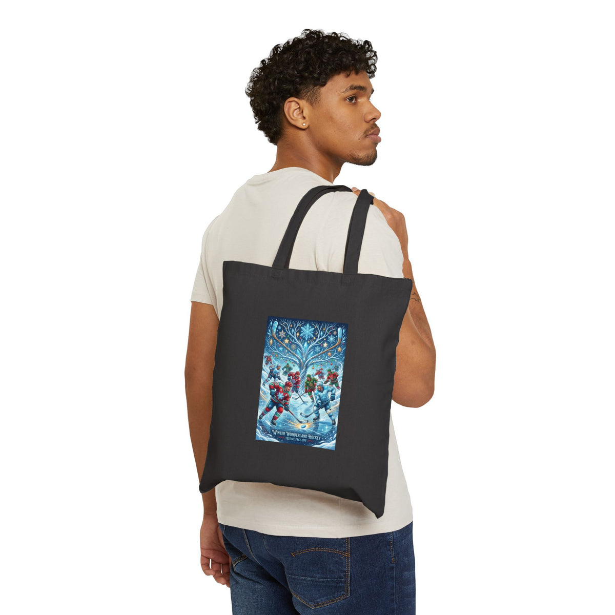 Holiday Snowman Dance Canvas Tote Bag — Festive Winter Market Grocery Bag