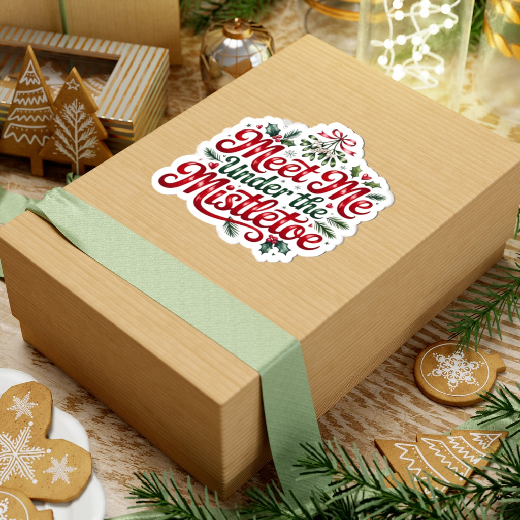 Meet Me Under the Mistletoe Kiss-Cut Sticker — Christmas Holiday Decorative Decal