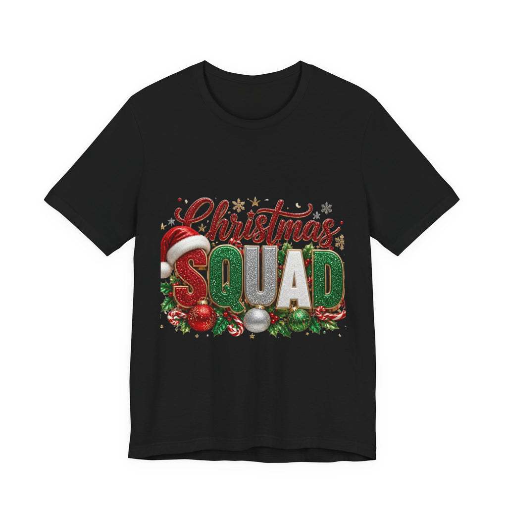 Christmas Squad T-Shirt – Festive Holiday Tee with Santa Hat & Ornaments