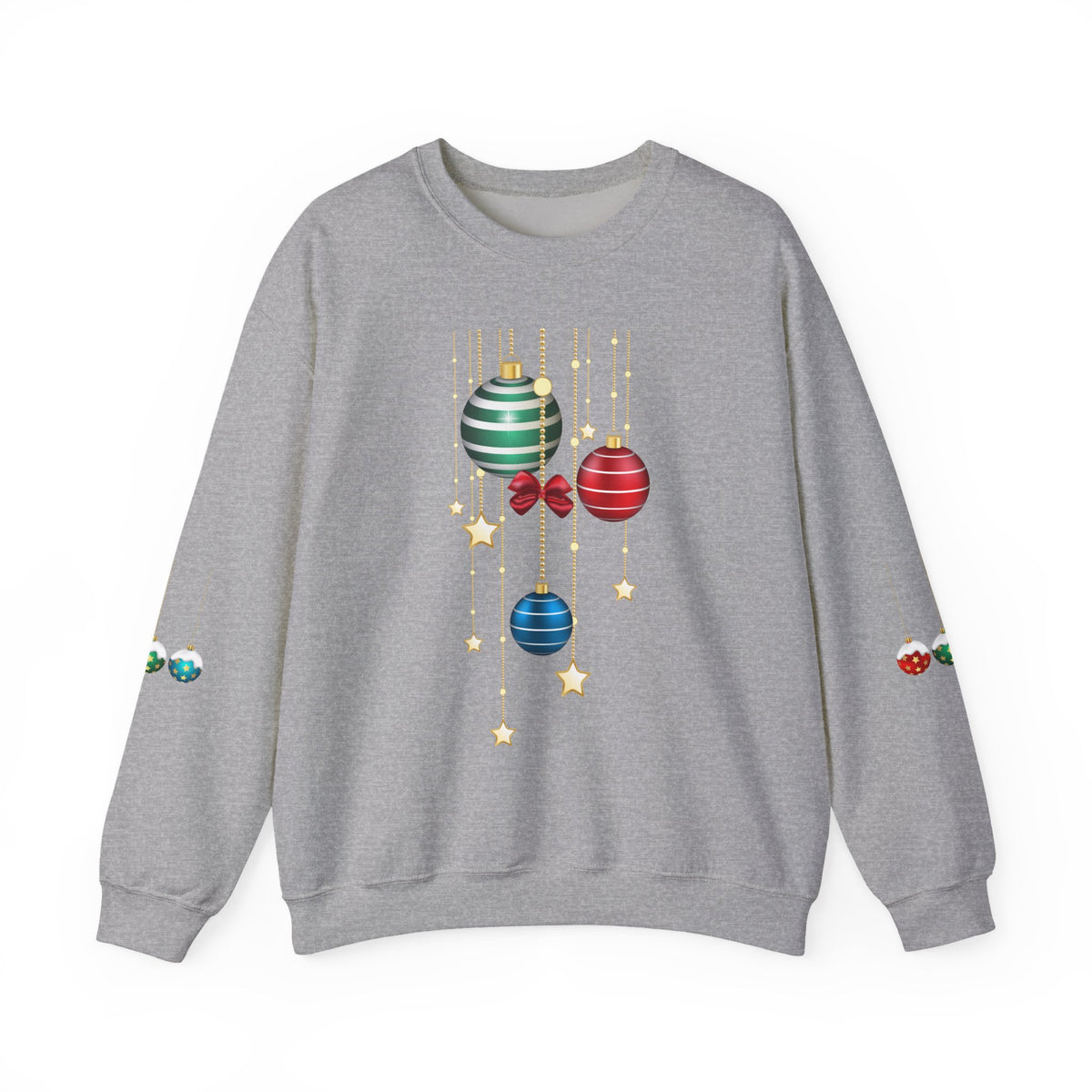Holiday Ornaments Crewneck Sweatshirt — Hanging Baubles & Stars Christmas Sweater