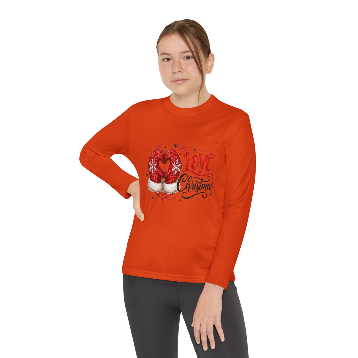 Youth Long Sleeve Tee - "Love Christmas" Festive Heart Gnome Design