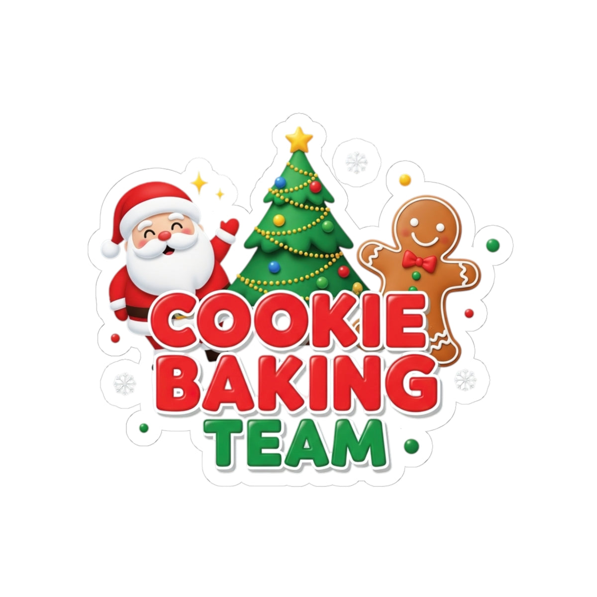 Cookie Baking Team Sticker — Festive Christmas Santa, Tree & Gingerbread Kiss-Cut Sticker