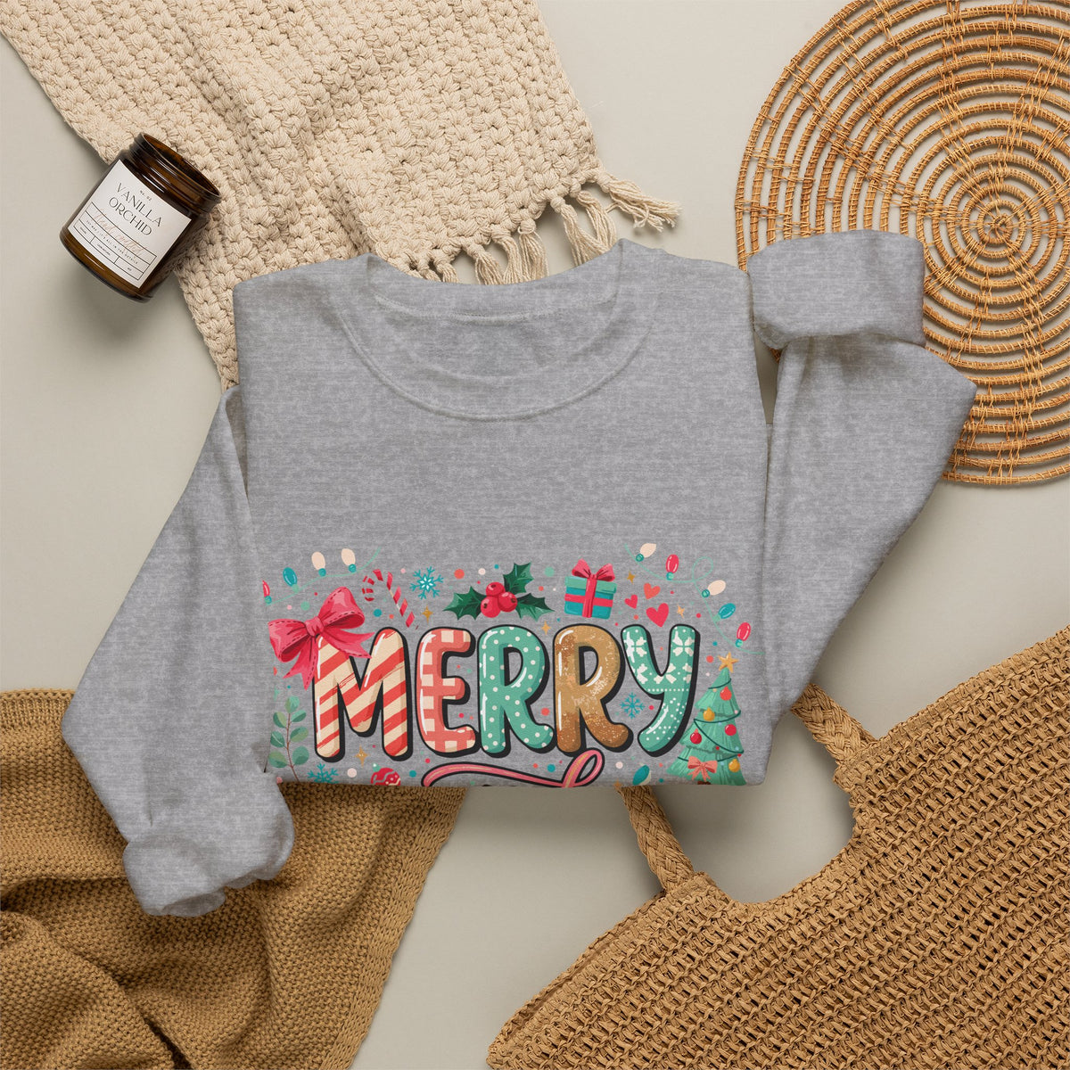 Merry and Bright Crewneck Sweatshirt — Festive Christmas Holiday Sweater