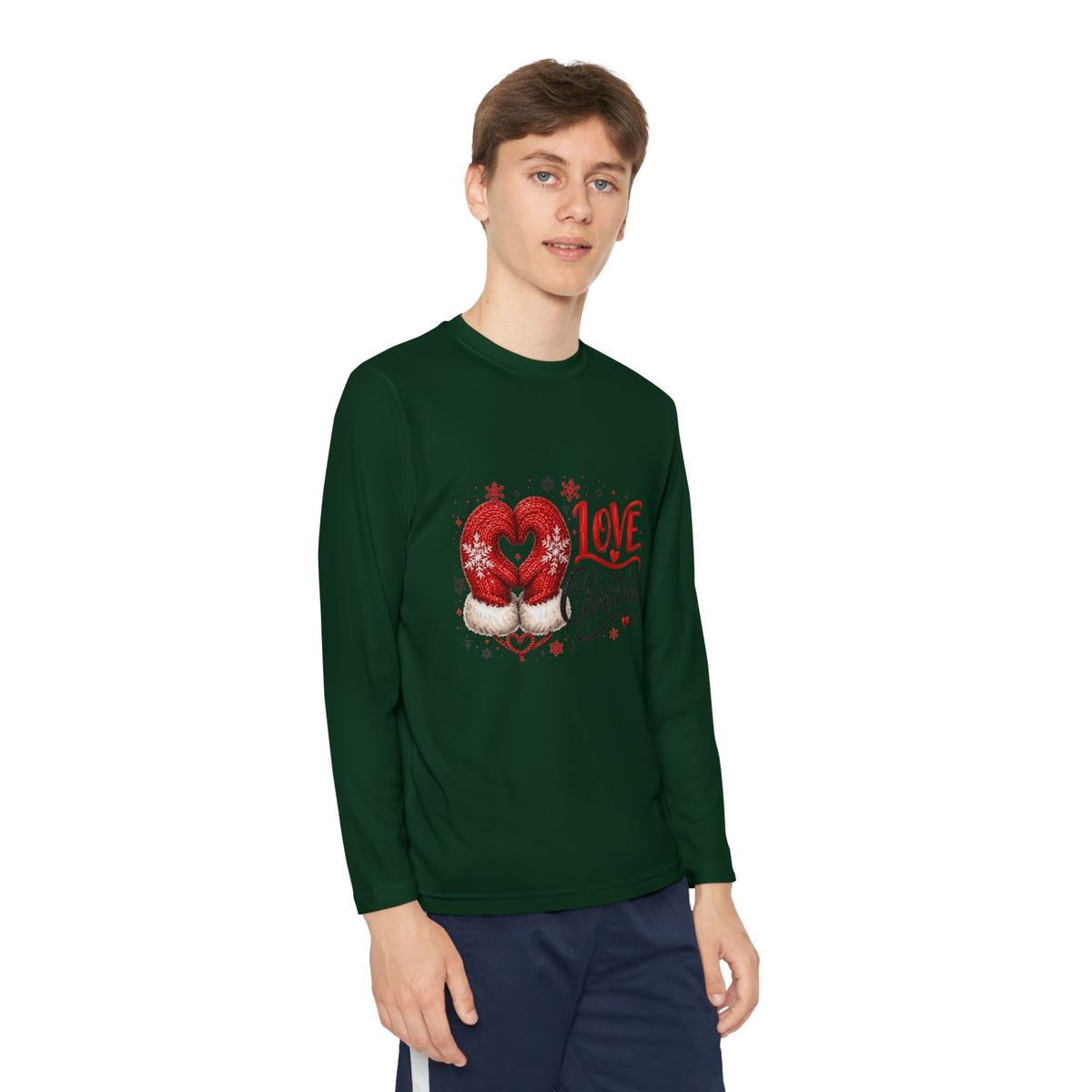 Youth Long Sleeve Tee - "Love Christmas" Festive Heart Gnome Design