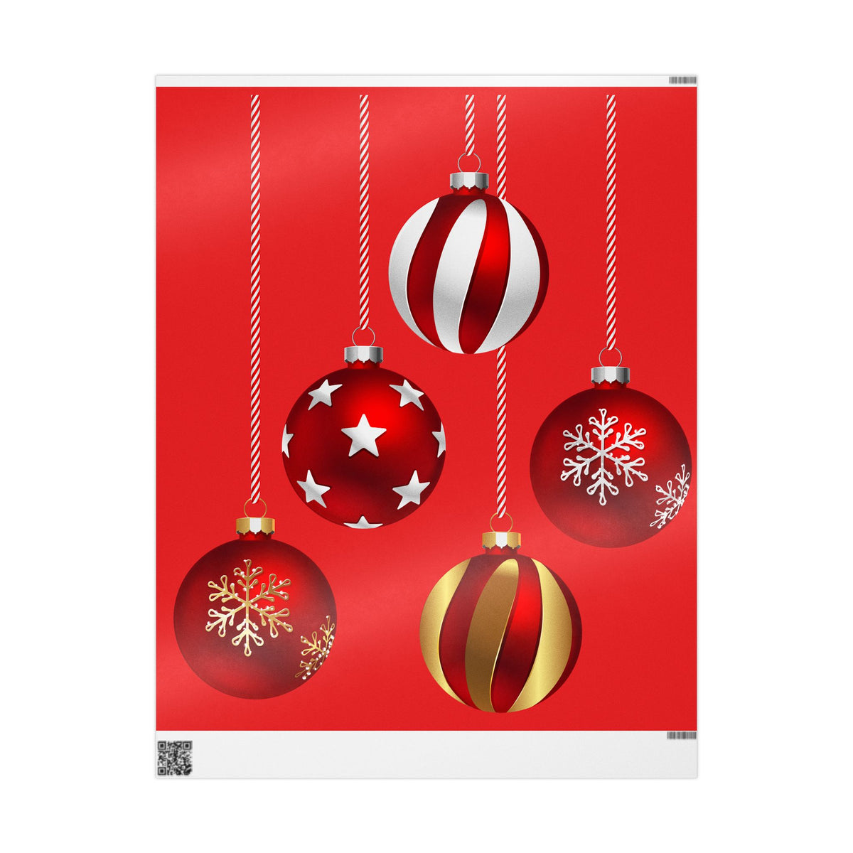 Christmas Ornament Wrapping Paper – Red Holiday Gift Wrap with Hanging Baubles