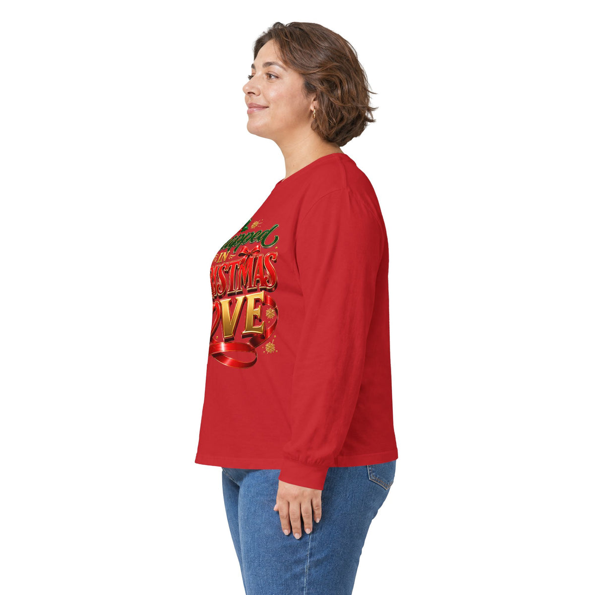 Long Sleeve Tee — "Wrapped in Christmas Love" Holiday Graphic Shirt