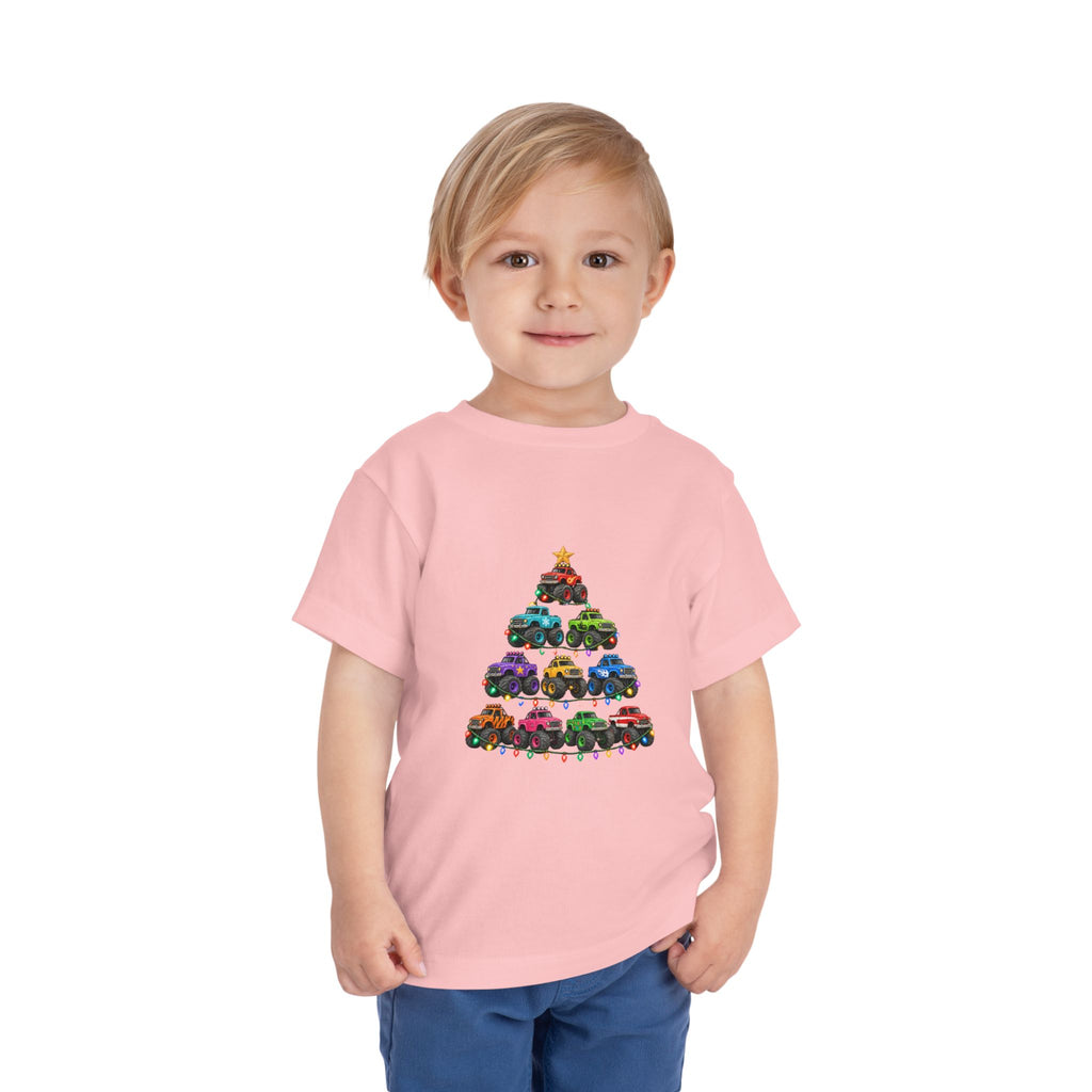Toddler Tee — Colorful Monster Truck Christmas Tree Holiday Shirt
