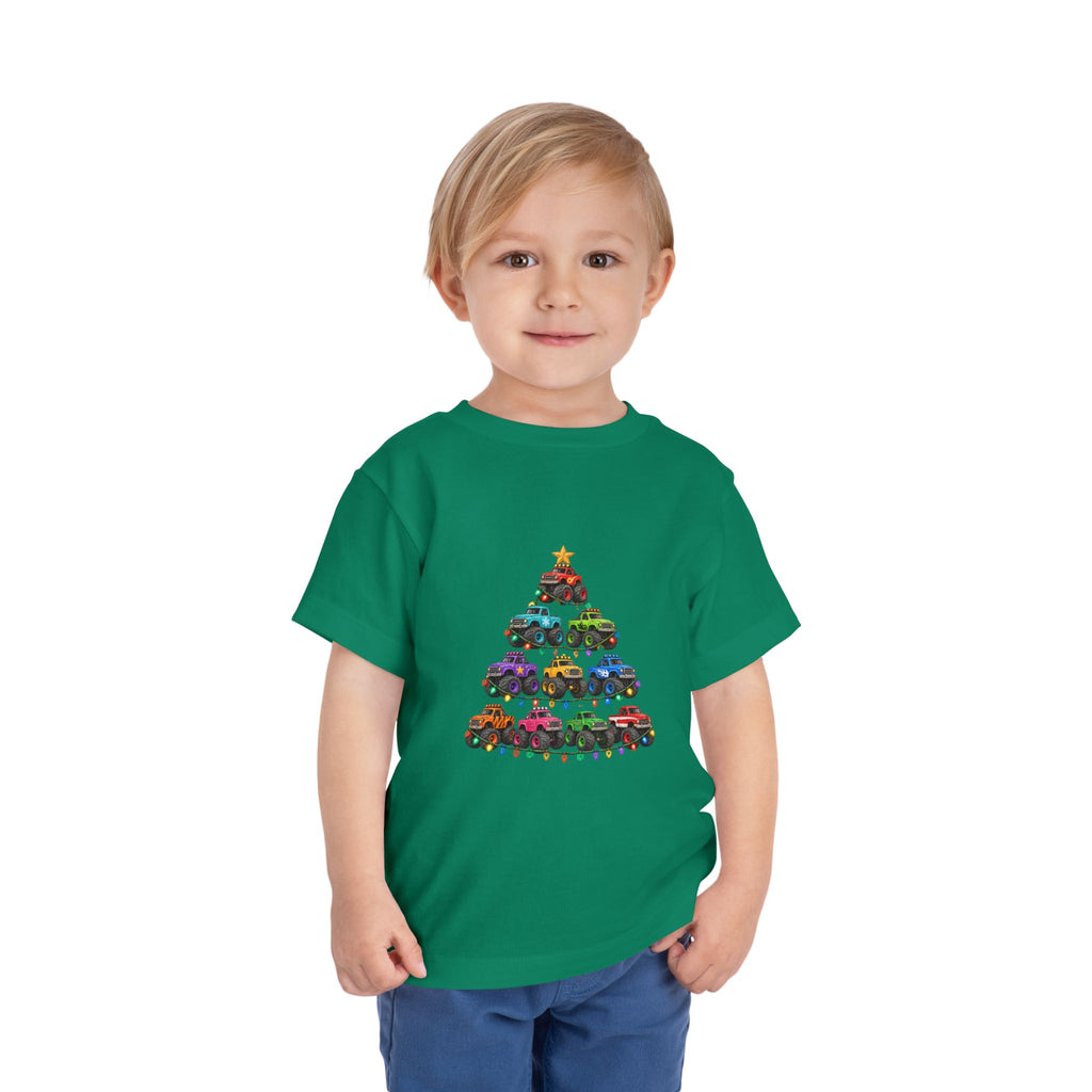 Toddler Tee — Colorful Monster Truck Christmas Tree Holiday Shirt