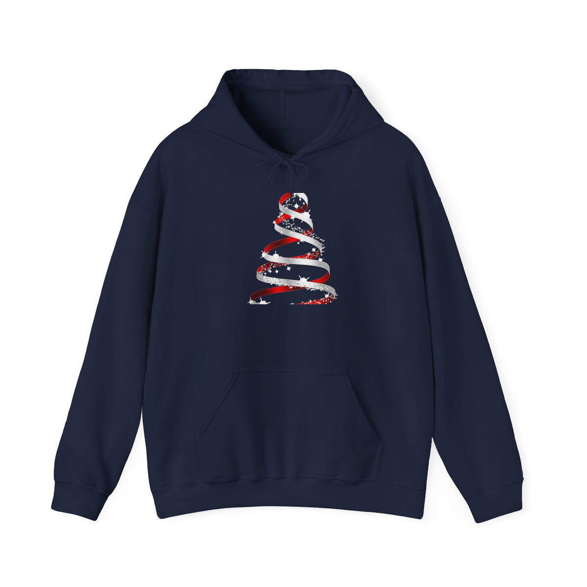 Christmas Ribbon Tree Hoodie — Minimal Red Ribbon Holiday Sweatshirt