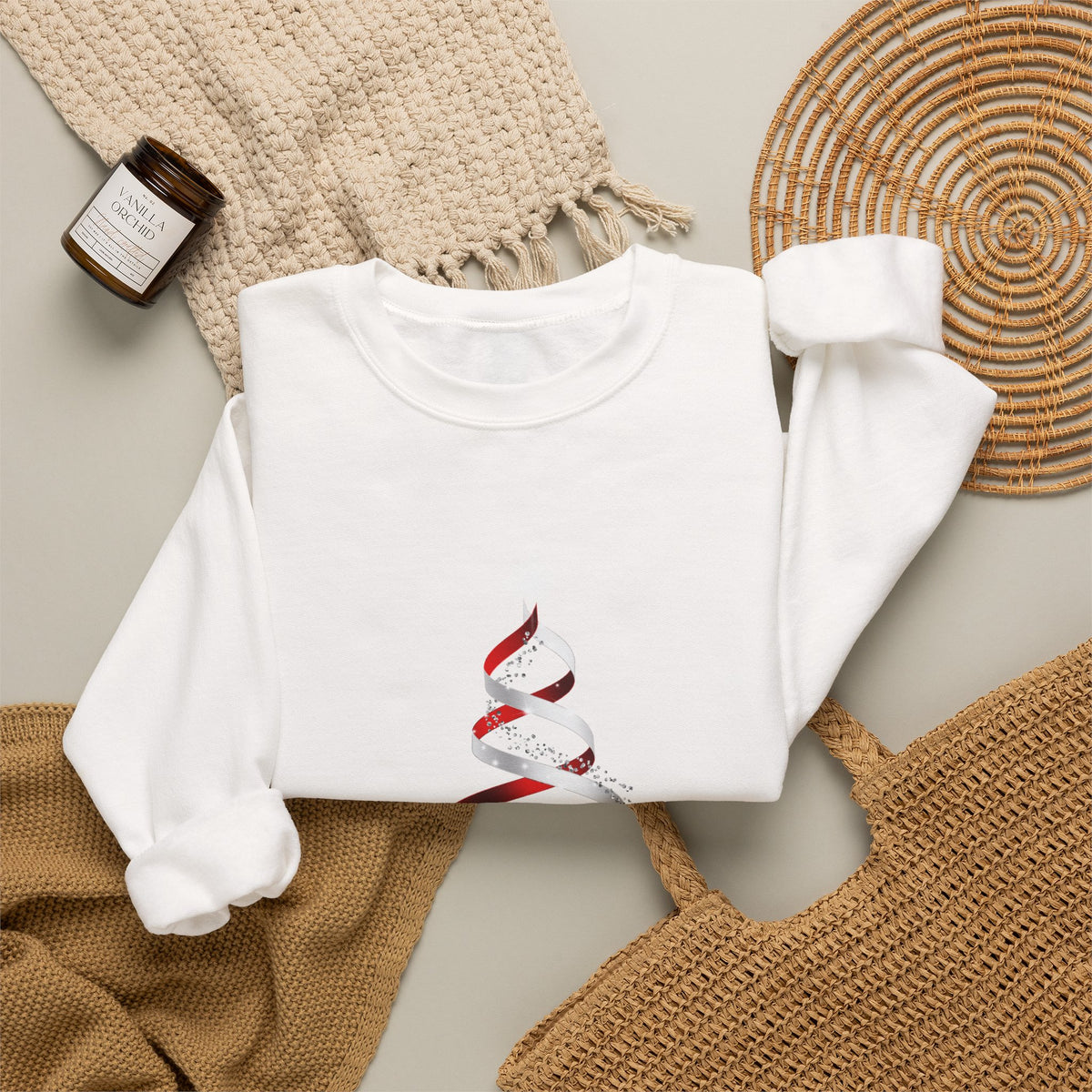Christmas Ribbon Tree Crewneck Sweatshirt — Minimal Holiday Pullover