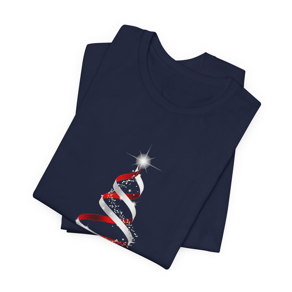 Christmas Ribbon Tree T-Shirt — Minimal Red & White Holiday Tee
