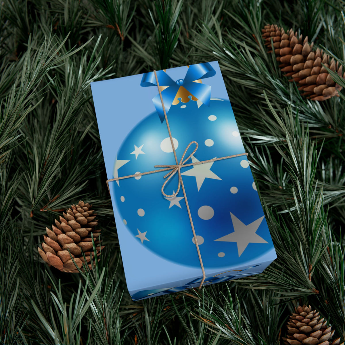 Blue Star Ornament Gift Wrap Paper — Festive Holiday Wrapping for Christmas & Birthdays