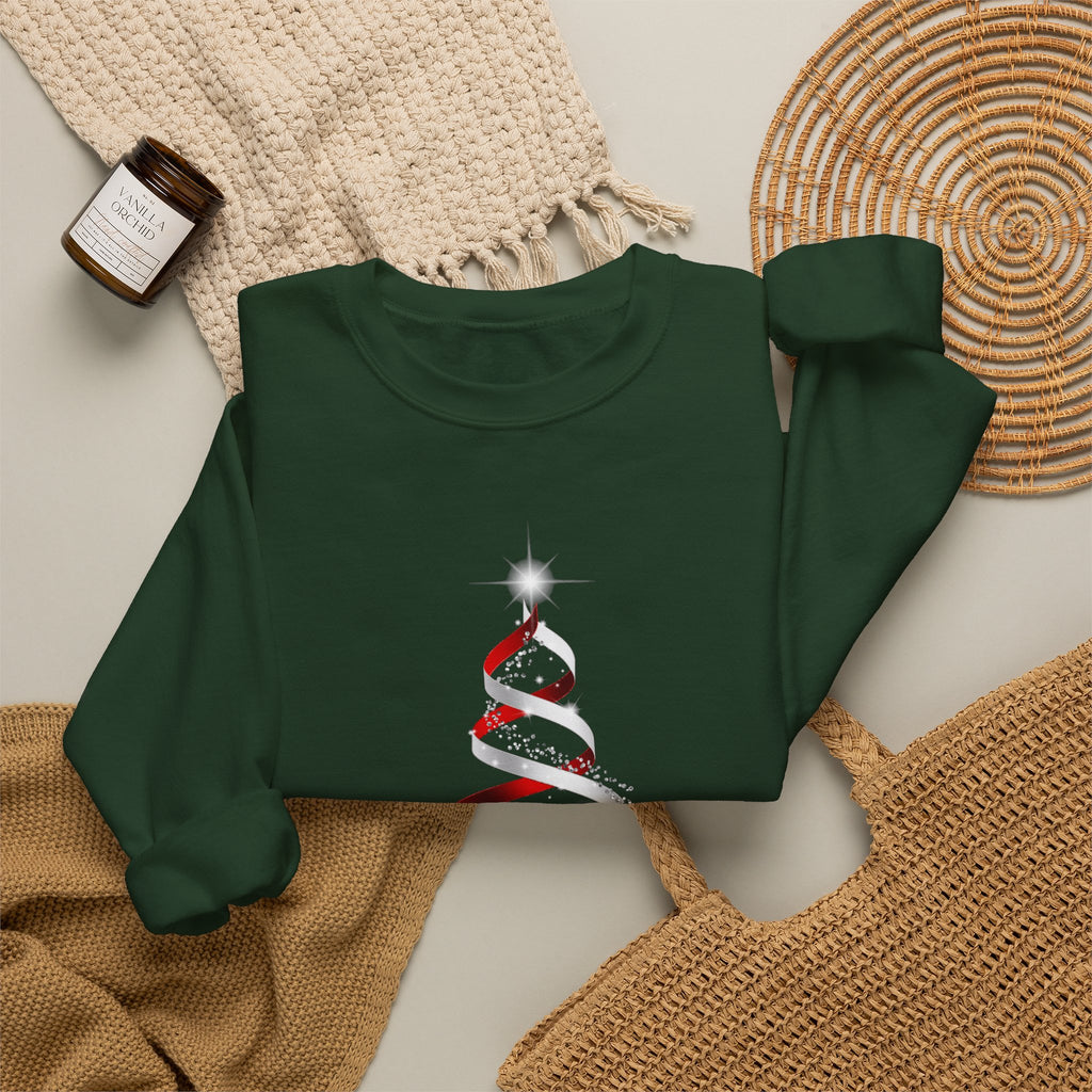 Minimal Red Ribbon Christmas Tree Sweatshirt