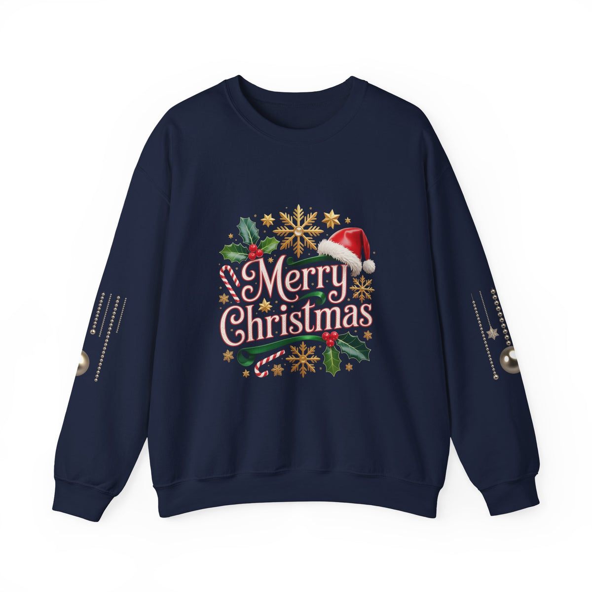 Merry Christmas Crewneck Sweatshirt — Festive Santa Hat & Holly Holiday Pullover