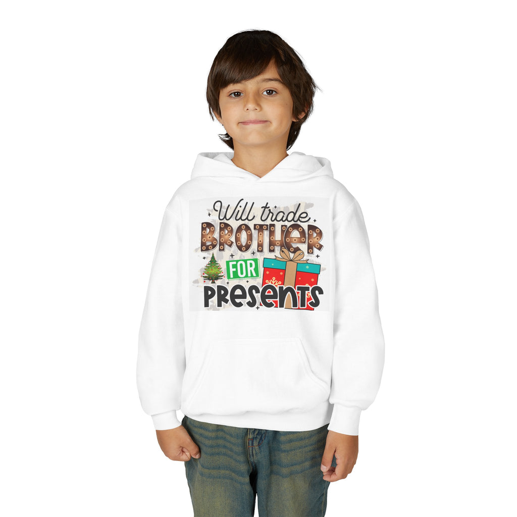 Kid’s Christmas Hoodie - "Will Trade Brother for Presents" Holiday Sweatshirt
