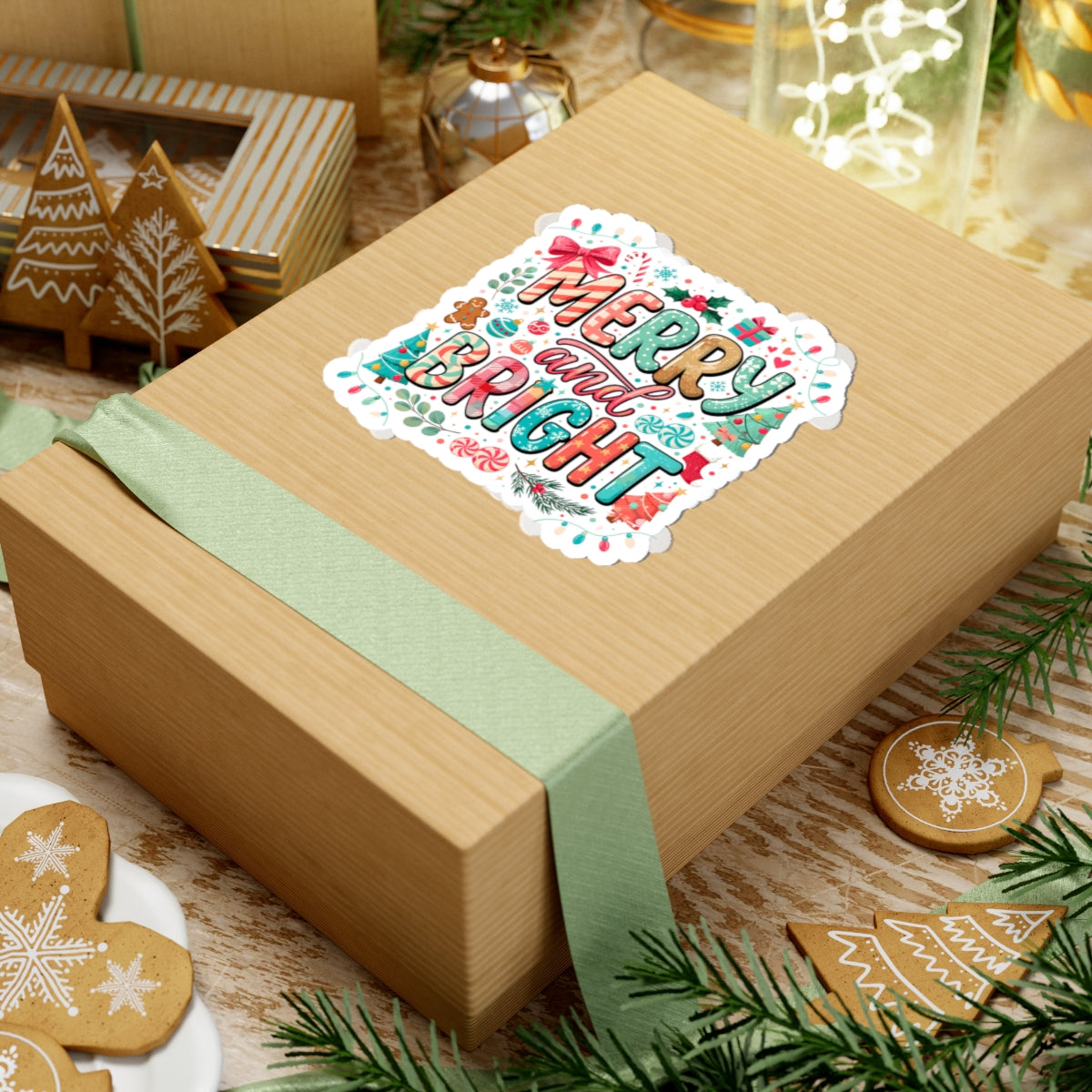 Merry and Bright Holiday Sticker — Festive Christmas Kiss-Cut Decal