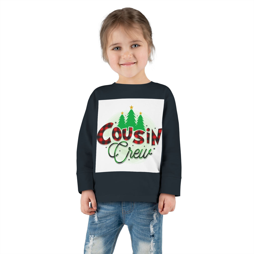 Cousin Crew Toddler Long Sleeve Tee — Christmas Plaid Holiday Shirt for Kids