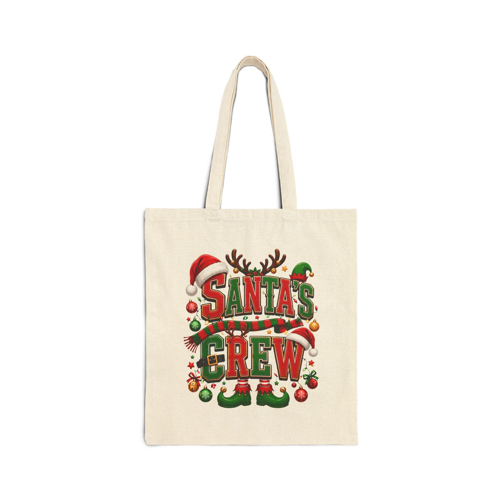 Santa's Crew Canvas Tote Bag — Festive Christmas Holiday Gift Bag