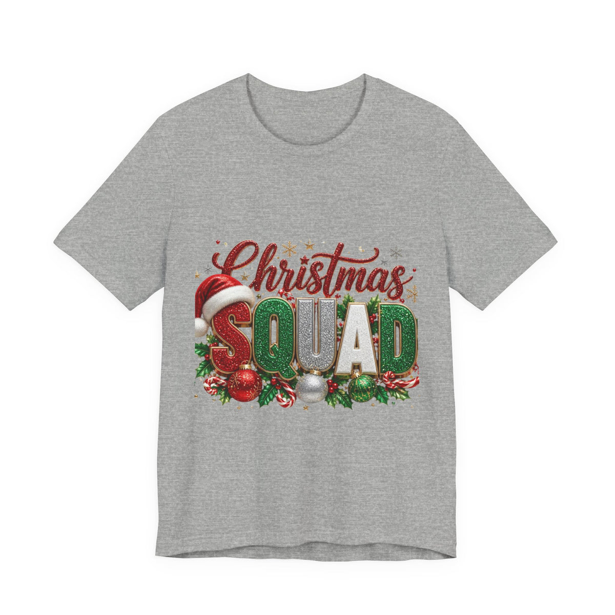 Christmas Squad T-Shirt – Festive Holiday Tee with Santa Hat & Ornaments