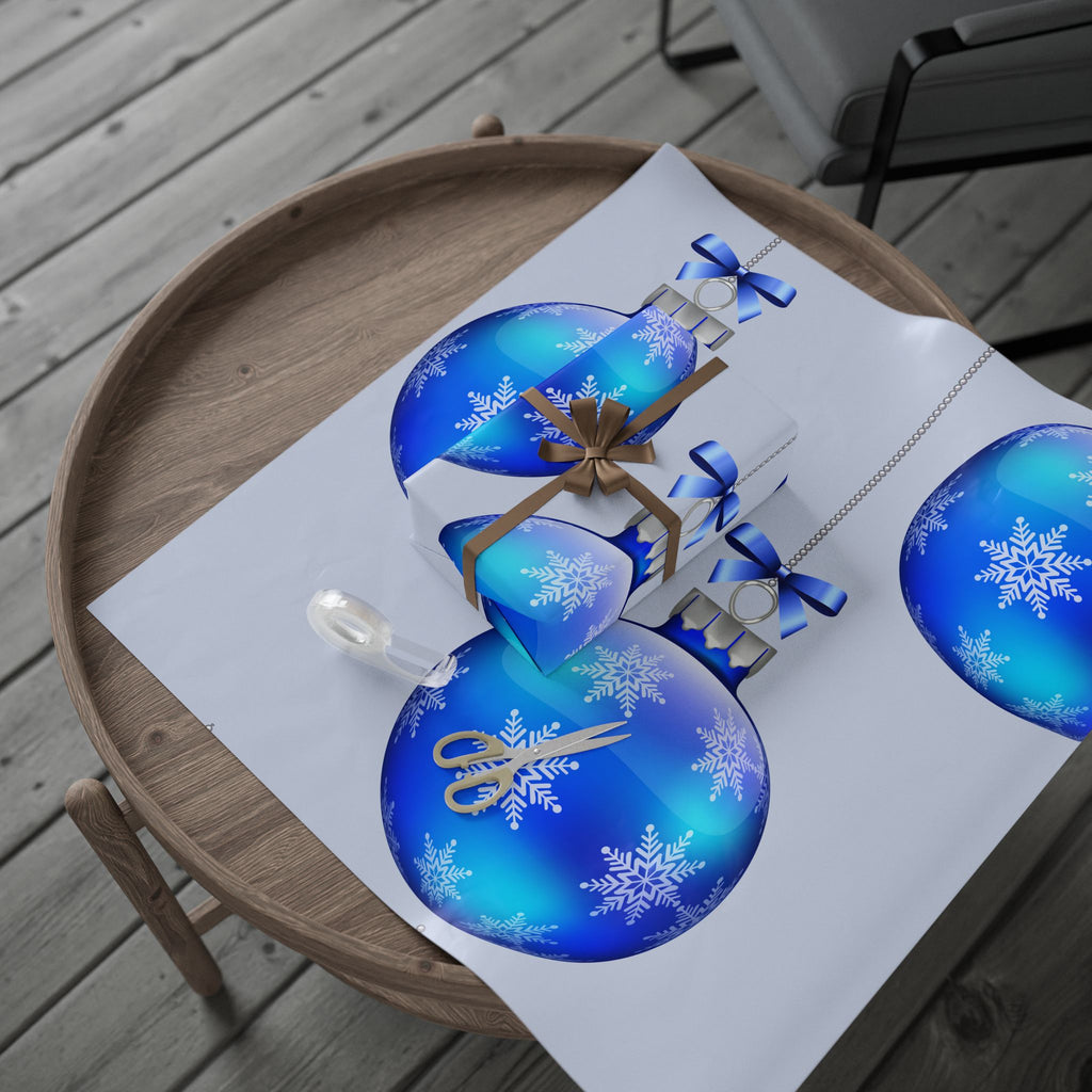 Blue Ornament Wrapping Paper - Holiday Christmas Gift Wrap with Blue Baubles Pattern