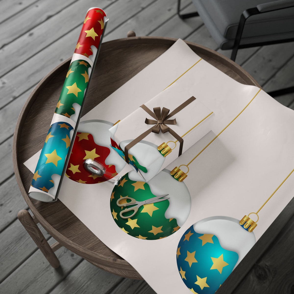Christmas Ornament Wrapping Paper Roll — Minimal Holiday Bauble Pattern