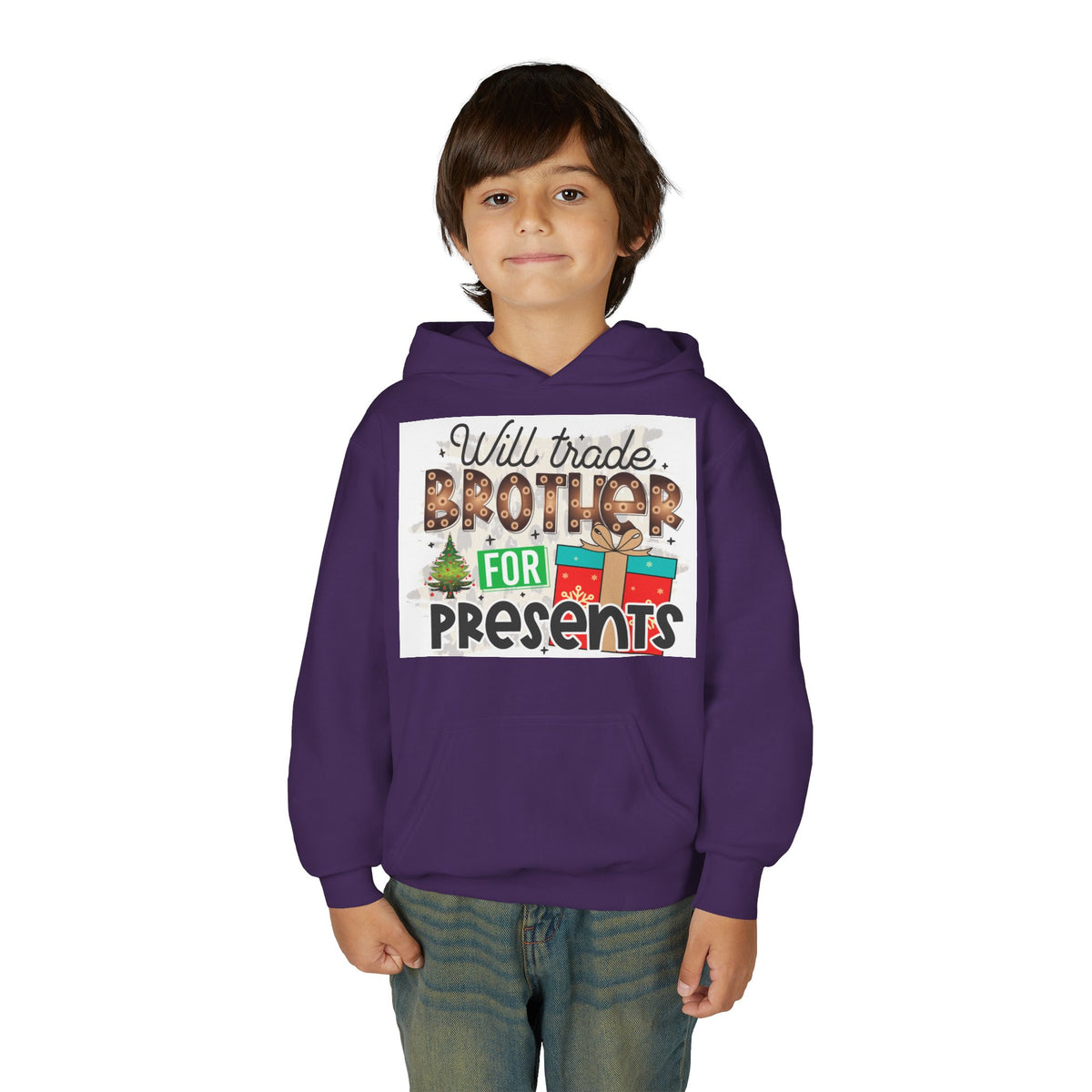 Kid’s Christmas Hoodie - "Will Trade Brother for Presents" Holiday Sweatshirt