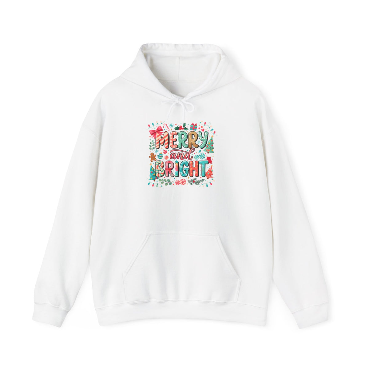Merry and Bright Hoodie — Festive Christmas Holiday Sweatshirt