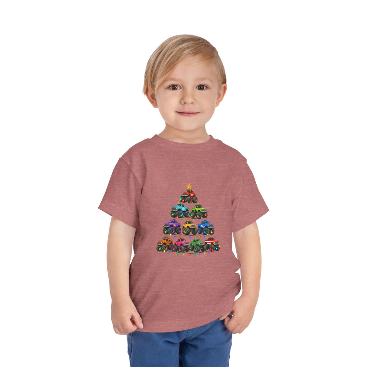 Toddler Tee — Colorful Monster Truck Christmas Tree Holiday Shirt