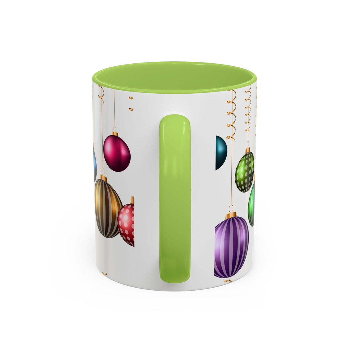 Holiday Ornament Accent Coffee Mug — Colorful Hanging Baubles 11/15oz